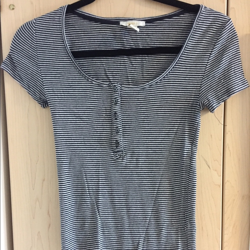 Cute Navy and White Striped T-Shirt with Buttons